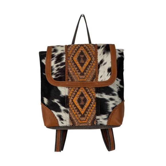 Myra Bag Handmade Stone Backpack Upcycled Canvas & Cowhide Leather - Picture 4 of 8